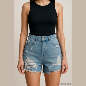 Shein Light Wash Distressed Denim Cut Out Waist High Rise Shorts - size XS